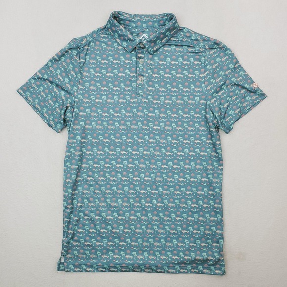 BURLEBO Other - Burlebo Polo Shirt Mens Small Blue Beach Jeep Palm Tree Golf Print Stretch
